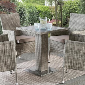 Donets Gray Square Metal Top Outdoor Bistro Table with Marble Base