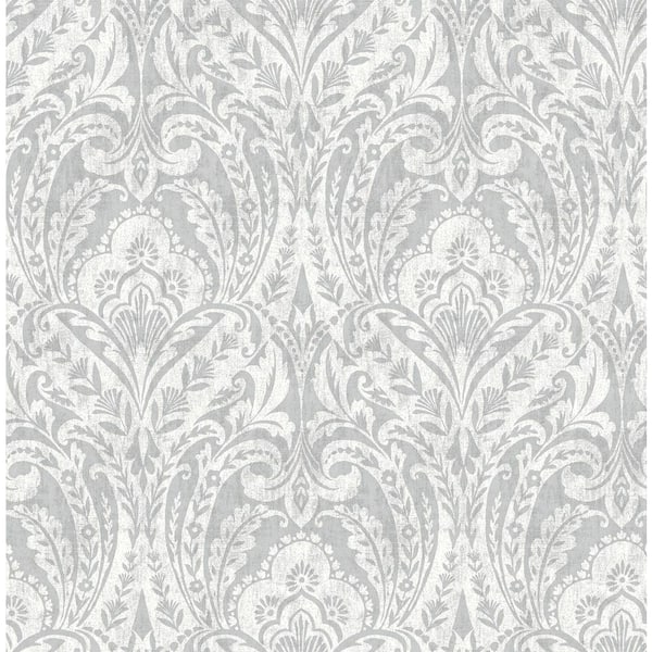 A-Street Prints Berkshire Grey Damask Wallpaper Sample