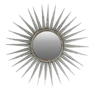 30 in. W x 30 in. H Antiqued Silver Gray Sunburst Wall Mounted Accent Mirror