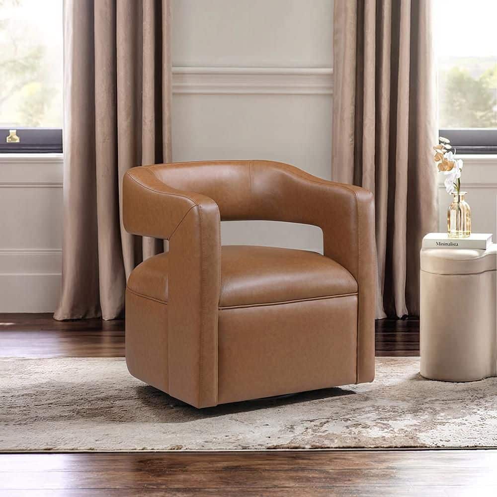 Lazzara Hammond Faux Leather Upholstery Camel Swivel Arm Chair