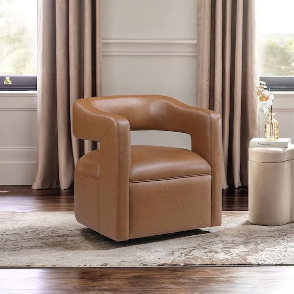 Hammond Faux Leather Upholstery Camel Swivel Arm Chair