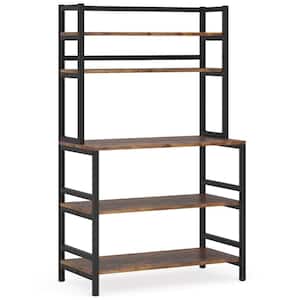 Keenyah Rustic Brown Kitchen Bakers Rack with Hutch, 5-Tier Industrial Microwave Oven Stand, Kitchen Storage Shelf