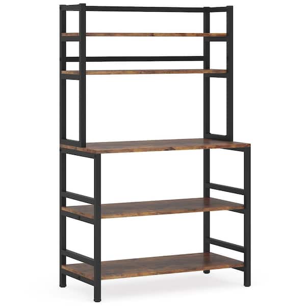BYBLIGHT Keenyah Rustic Brown Kitchen Bakers Rack with Hutch, 5-Tier Industrial Microwave Oven Stand, Kitchen Storage Shelf