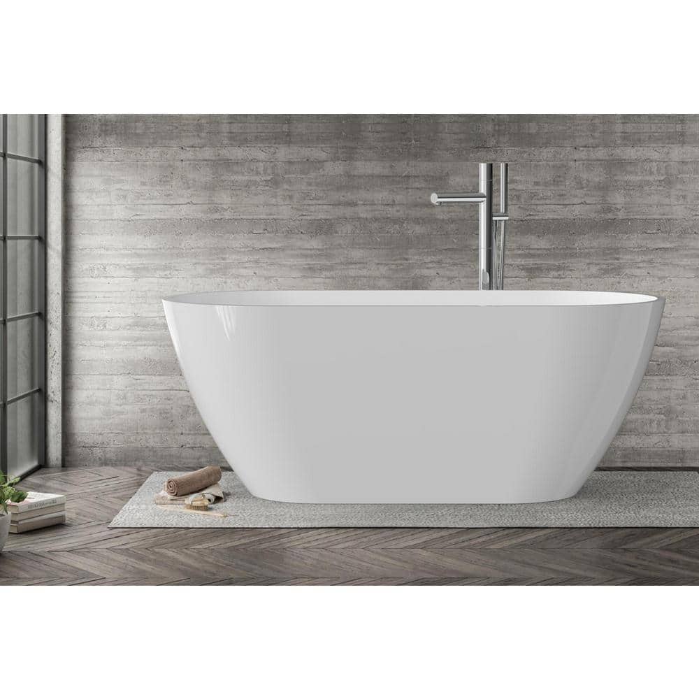 63 in. L x 28.38 in. W Acrylic Freestanding Soaking Bathtub in Gloss White with Overflow and Drain price history on PriceWatchPro
