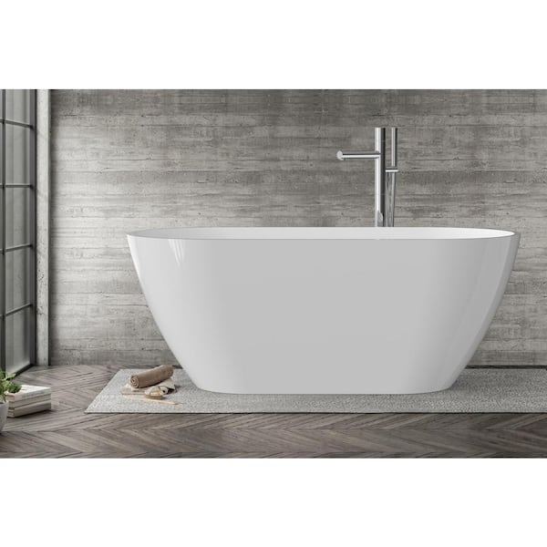 ANGELES HOME 63 in. L x 28.38 in. W Acrylic Freestanding Soaking Bathtub in Gloss White with Overflow and Drain