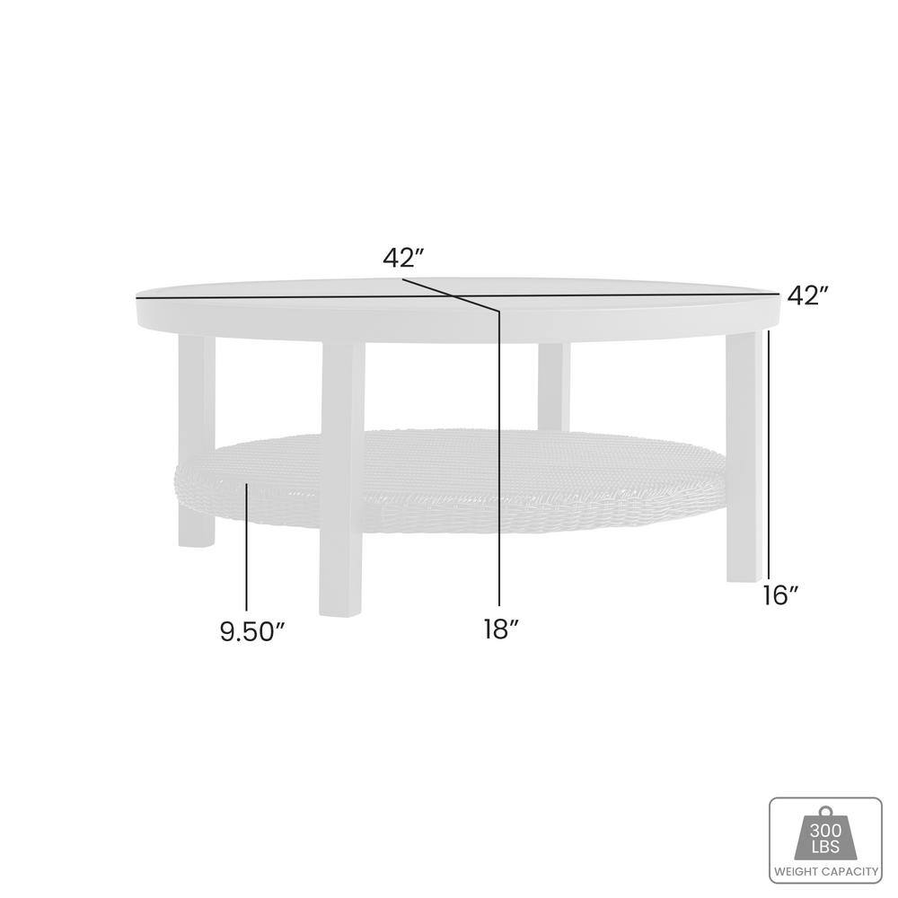 Grand Black Aluminum Round Outdoor Coffee Table with Wicker Shelf
