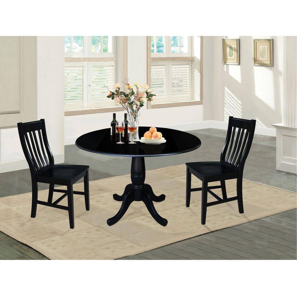42" Round Black Wood Extendable Dining Table
