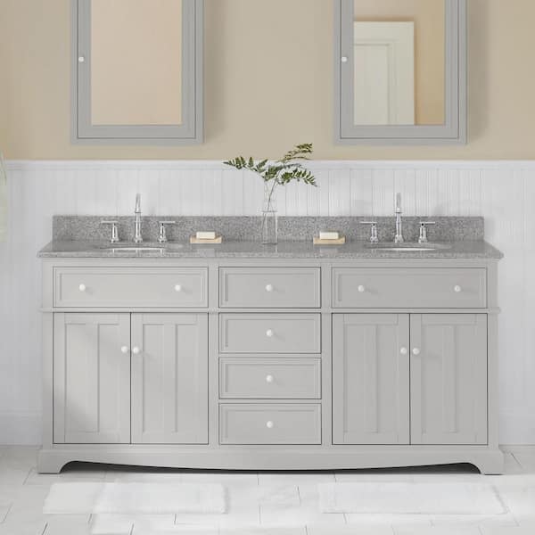Home Decorators Collection Fremont 72 in. Double Sink Freestanding Grey Bath Vanity with Grey Granite Top (Assembled)