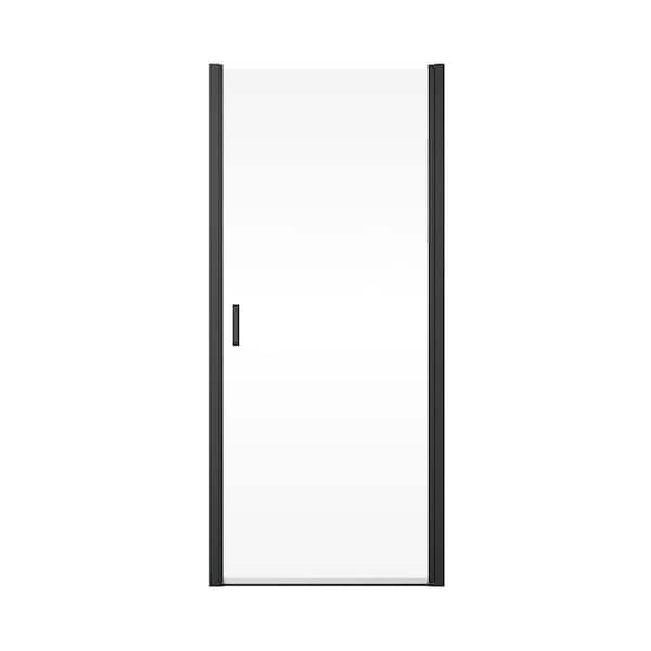 30 in. W x 72 in. H Pivot Semi-Frameless Shower Door in Matte Black with 6mm Clear Glass