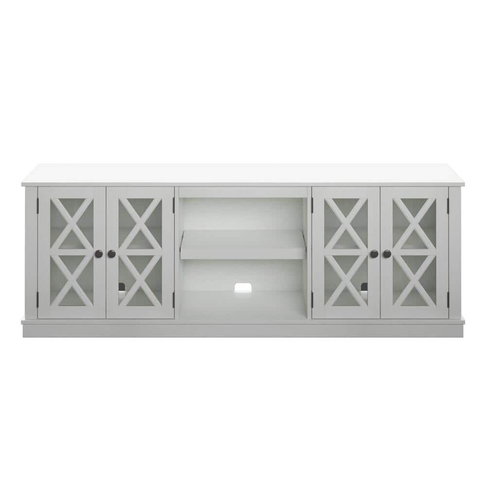 White Farmhouse TV Stand with Cabinets for 80" TVs