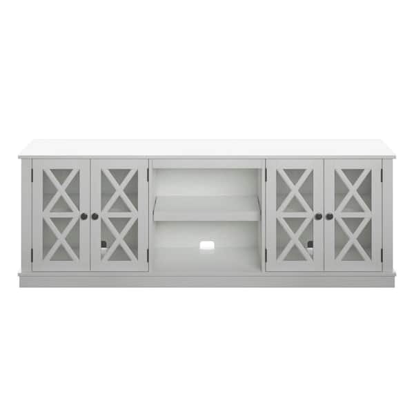 Twin Star Home 72 in. White TV Stand with Farmhouse Doors Fits TV's up to 80 in. with Cable Management