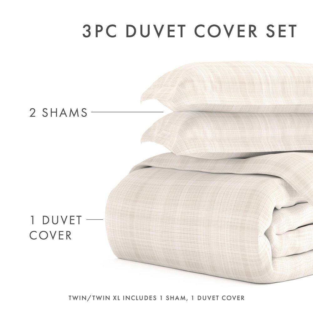 Ray Twin/Twin XL Beige Plaid Microfiber Duvet Cover Set