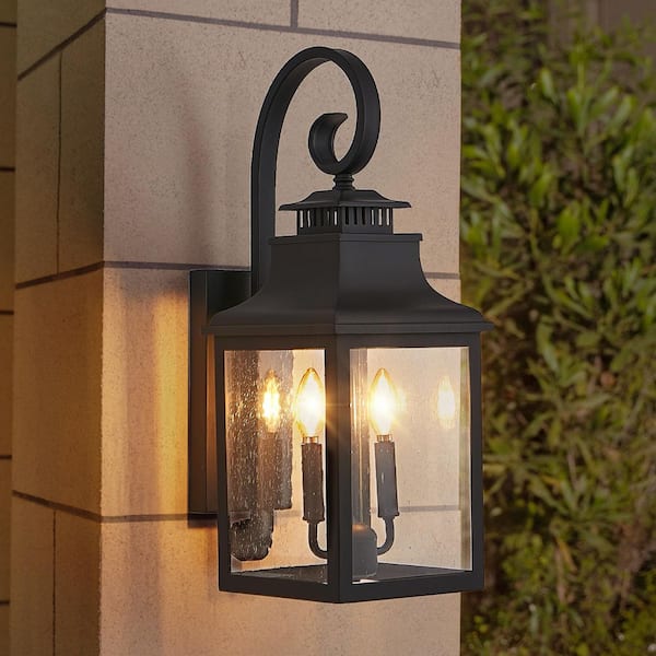 23 in. 2-Light Matte Black Hardwired Outdoor Wall Light Lantern Sconce