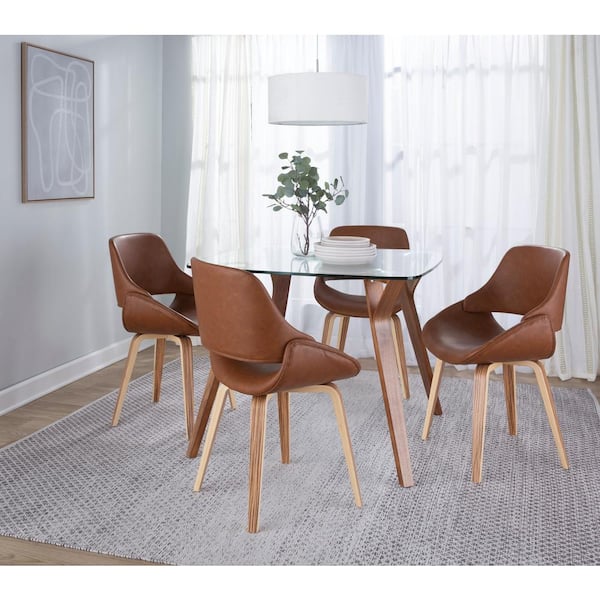 Lumisource Fabrico Camel Faux Leather and Zebra Wood Side Chair (Set of 2)