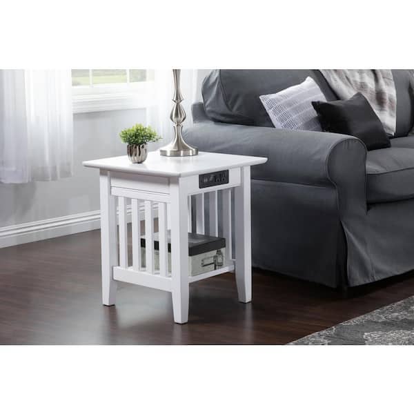 AFI Mission White End Table with Charging Station
