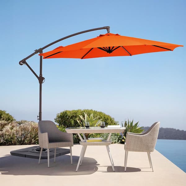 JEAREY 10ft Cantilever Offset Patio Umbrella with Weighted Base in Pumkin