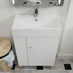 22 in. W x 13 in. D x 34 in. H Left Side Storage Bathroom Vanity in White with Golden Handle and White Ceramic Sink Top