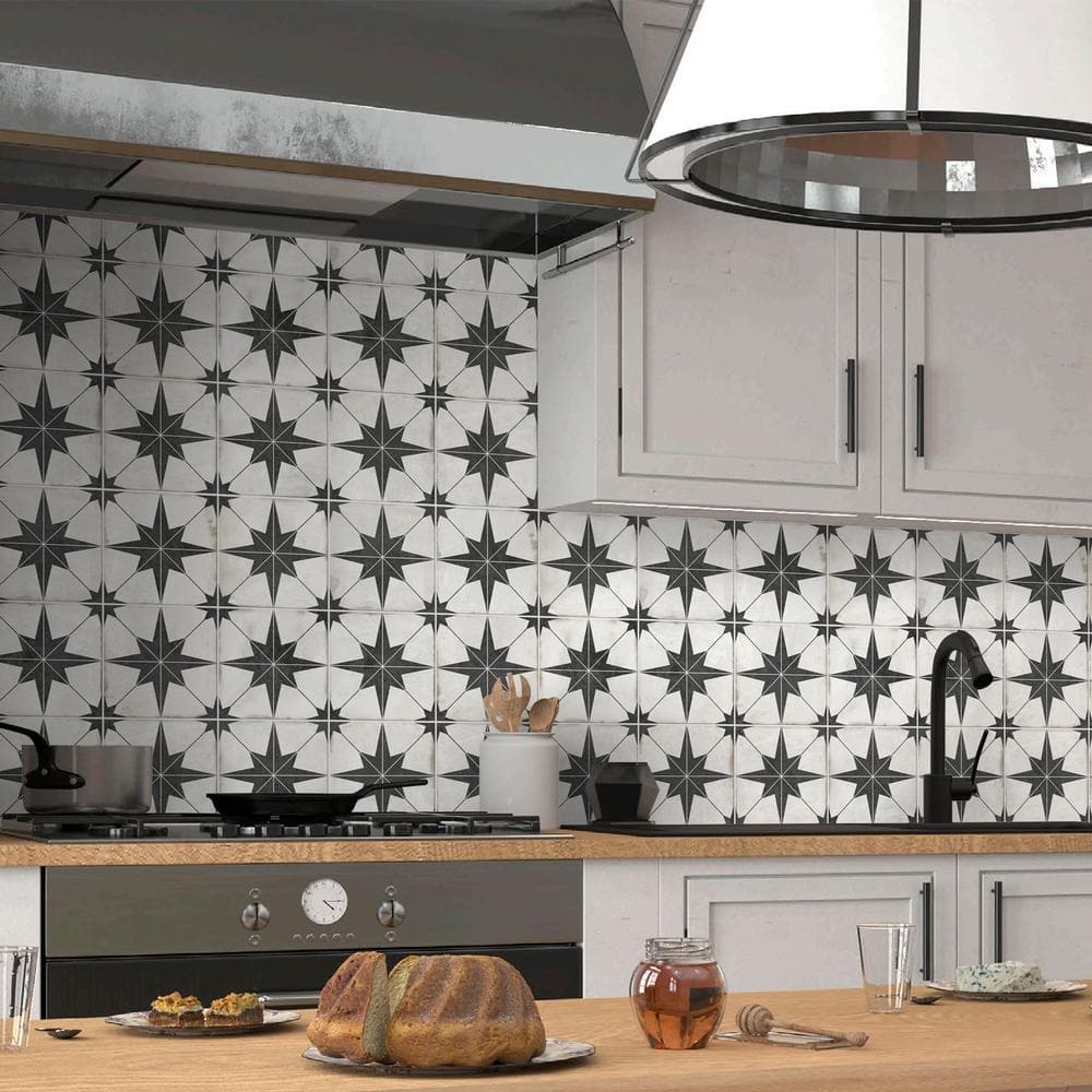 Black and White Vinyl Star Pattern Peel and Stick Wallpaper