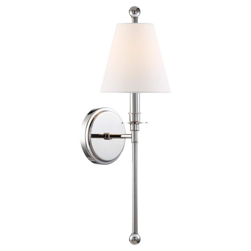 Elegant Polished Nickel Dimmable Sconce with White Silk Shade