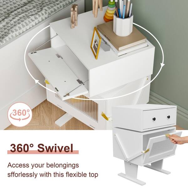 FUFU&GAGA 2-Drawer White Nightstands with Robot Shape, 360