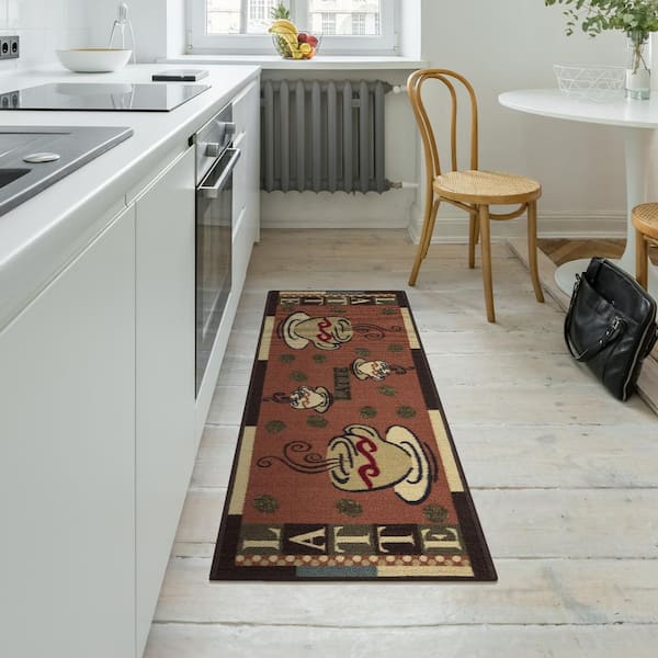 Coffee Kitchen Rugs Non-Slip Kitchen Mat Set of 2 Washable Kitchen Rug  Runner Rubber Backed Kitchen Floor Mats Coffee Decor