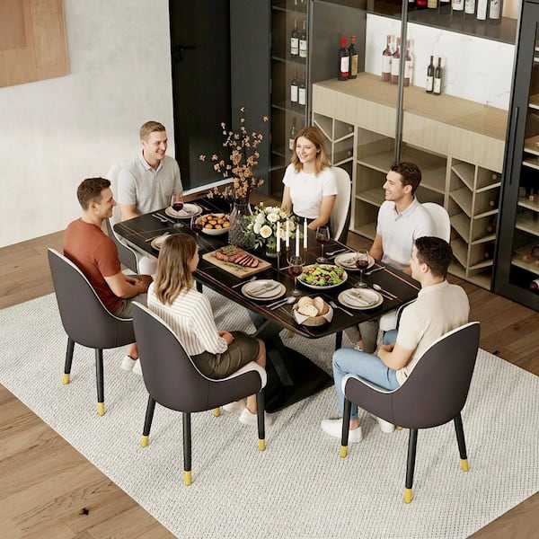 Magic Home 71 in. Black Sintered Stone Rectangle Tabletop Dining