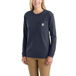 Women's Large Navy Cotton Workwear Pocket Long Sleeve T-Shirt
