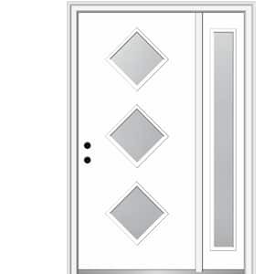 Aveline 50 in. x 80 in. Right-Hand Inswing 3-Lite Frosted Glass Primed Fiberglass Prehung Front Door on 4-9/16 in. Frame