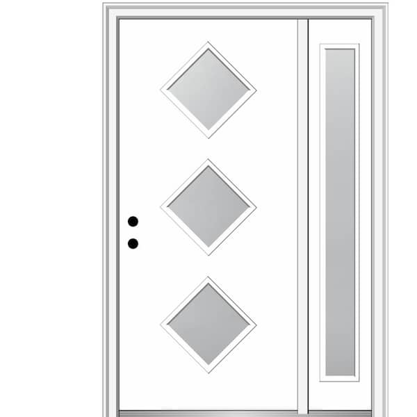 MMI DOOR Aveline 50 in. x 80 in. Right-Hand Inswing 3-Lite Frosted Glass Primed Fiberglass Prehung Front Door on 6-9/16 in. Frame