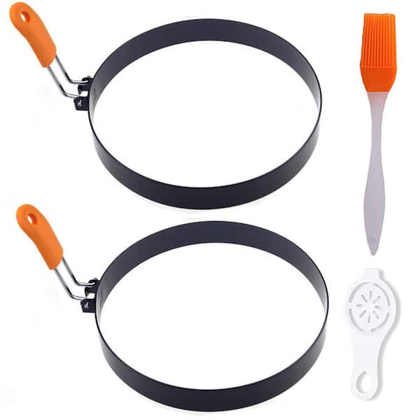 6 Inch Non-Stick Stainless Steel Pancake Ring with Silicone Handle for Griddle, Omelet Mold, 2-Pack