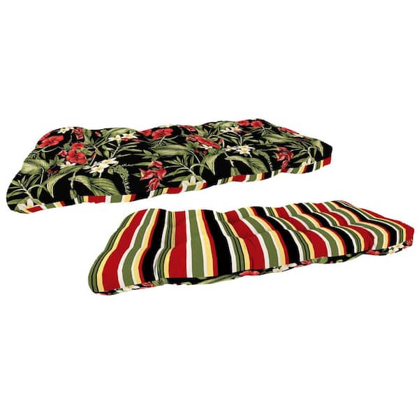 44 in. W x 18 in. D x 4 in. T Rectangular Reversible Outdoor Wicker Bench Cushion in Capulet Rojo and Killian Rojo