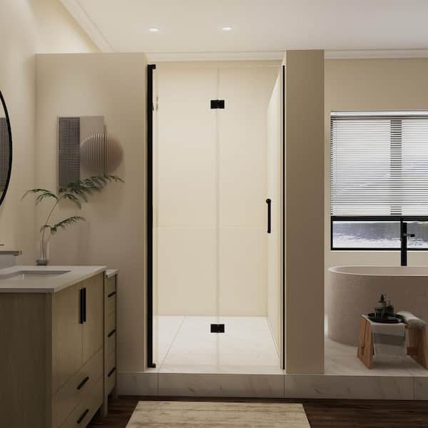 34 in. W x 72 in. H Bi-Fold Frameless Shower Door in Matte Black with Clear Glass