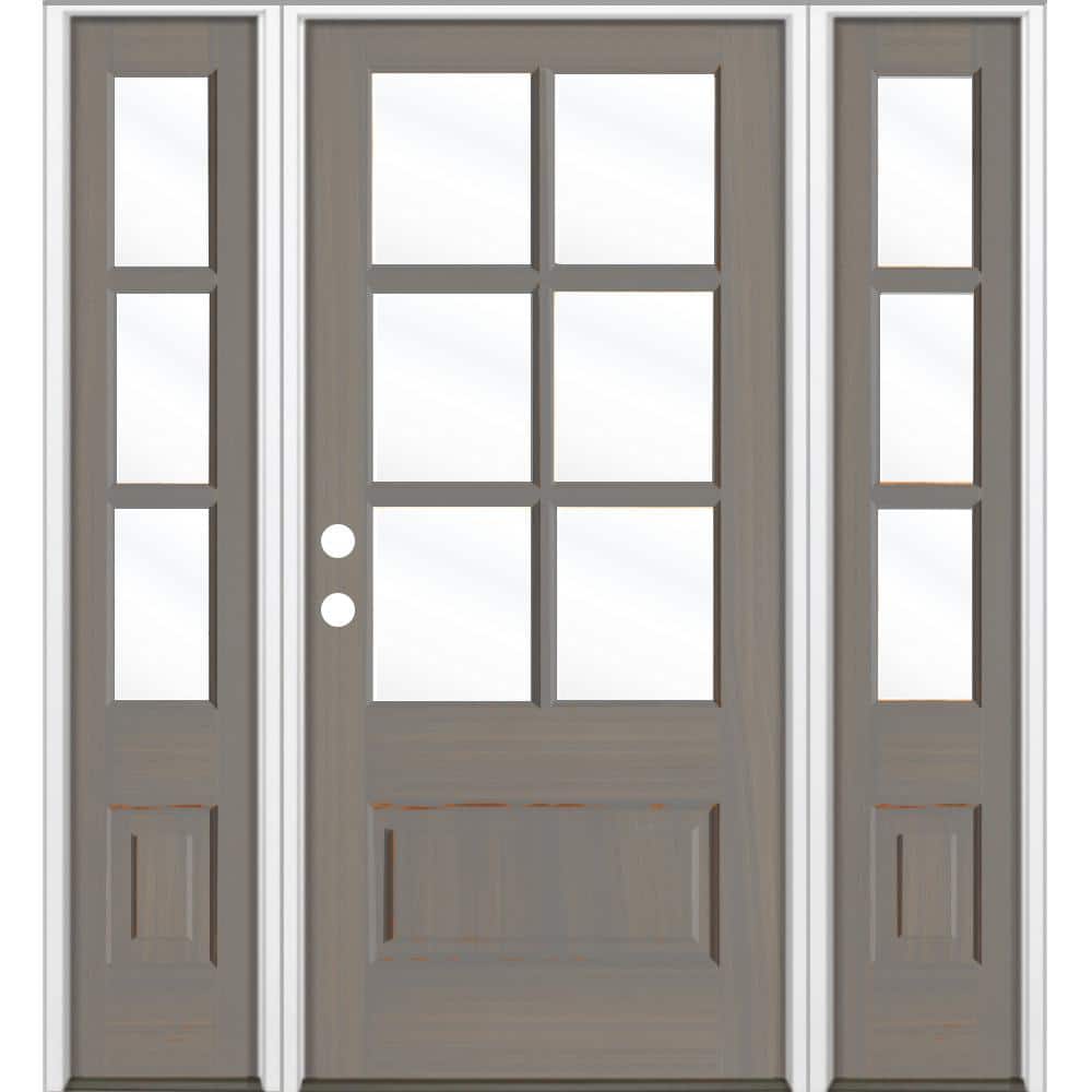 64 in. x 80 in. Farmhouse 3/4 Lite Clear Glass Right-Hand/Inswing Grey Stain Hemlock Prehung Front Door w/DSL price history on PriceWatchPro