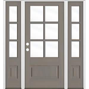 36 in. x 80 in. Right Hand 3/4 6-Lite with Beveled Glass Grey Stain Douglas Fir Prehung Front Door Double Sidelite