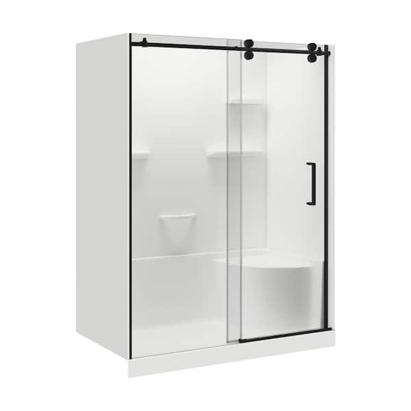 Carlyn 32 in. L x 60 in. W x 76 in. H Alcove Left Drain Shower Stall/Kit with Shower Wall and Shower Pan in Matte Black