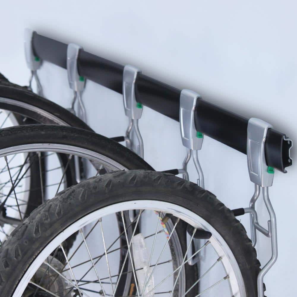 Industrial Black Steel Wall Mounted Bike Storage Rack with 5 Hooks