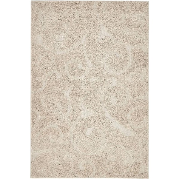 Unique Loom Floral Shag Carved Beige 4' 0 x 6' 0 Area Rug
