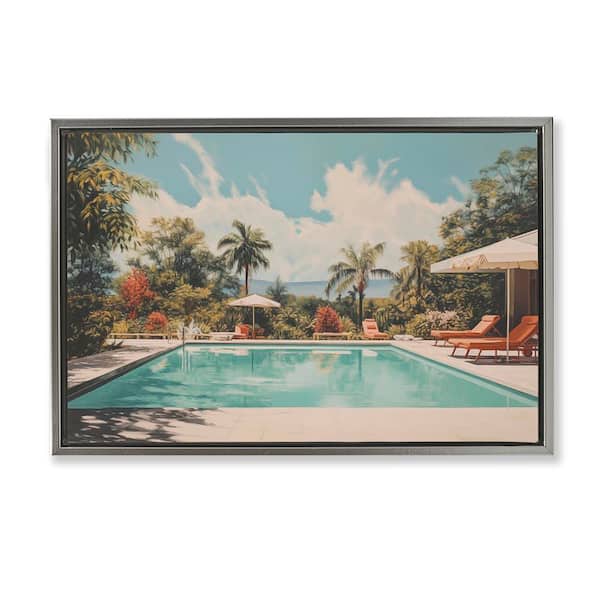 Stupell Industries Tropical Villa Swimming Pool by Arlington Prints Gray Floater Frame Nature Graphic Art Print 17 in. x 25 in.