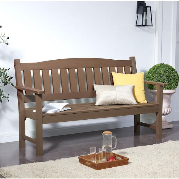 3-Person Brown Plastic Outdoor Memorial Bench