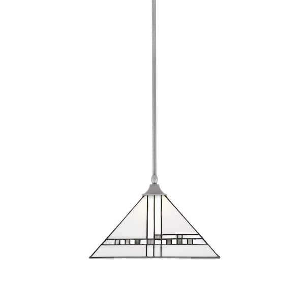 Unbranded Kingston 14 in. 1-Light Brushed Nickel Stem Pendant Light with 14 in. New Deco Art Glass Shade, no bulb included