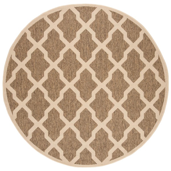 SAFAVIEH Beach House Beige/Cream 7 ft. x 7 ft. Round Trellis Geometric Indoor/Outdoor Area Rug