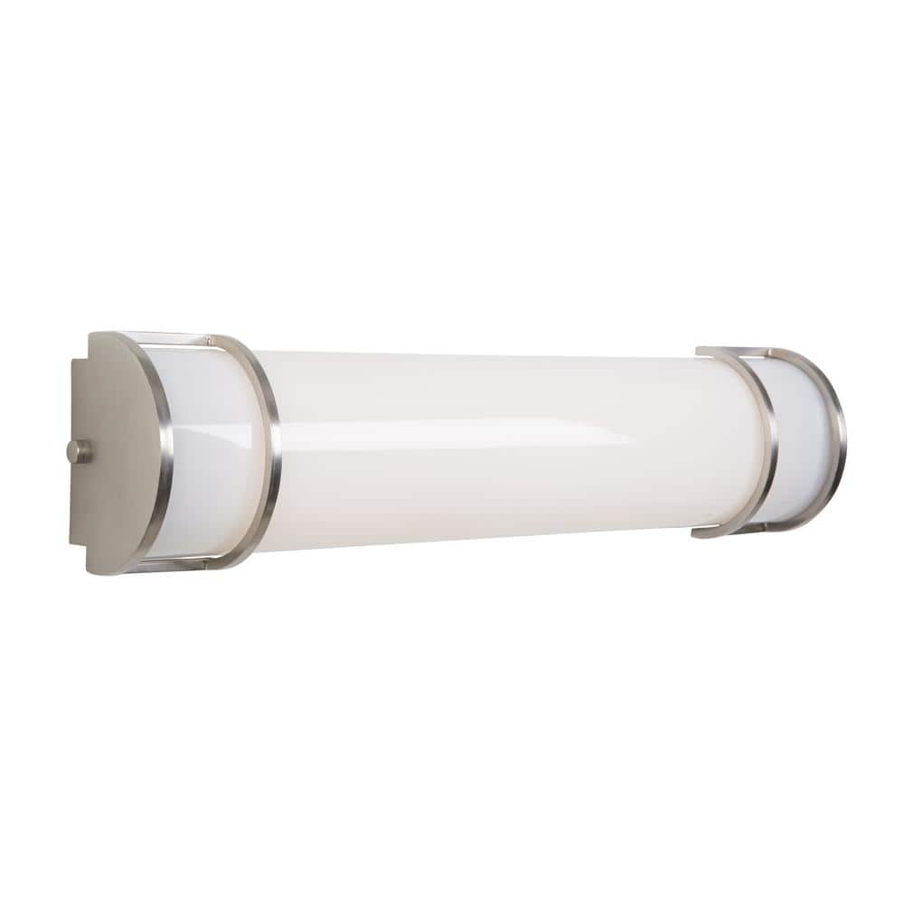 Sleek Satin Nickel 2-Light Fluorescent Vanity with White Glass Shade