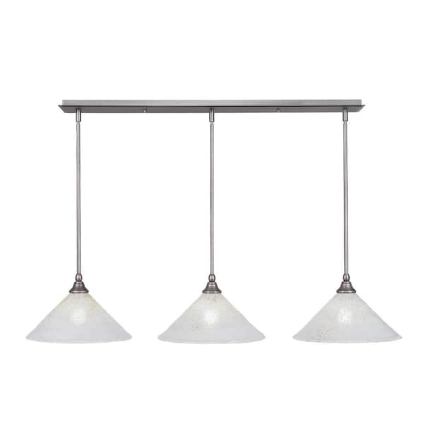 Unbranded Livingston 100-Watt 3 Light Brushed Nickel, Linear Pendant Light with 12 in. Gold Ice Glass Shades No Bulbs Included