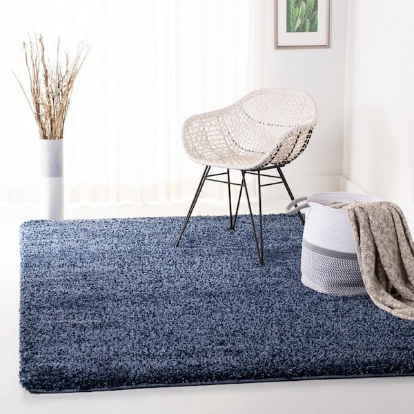 California Shag Navy Doormat 3 ft. x 5 ft. Solid Area Rug
