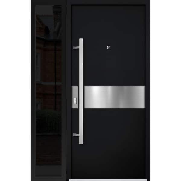 6072 48 in. x 80 in. Right-hand/Inswing Sidelight Black Enamel Steel Prehung Front Door with Hardware