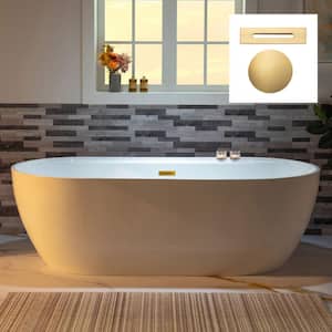 72 in. x 35.375 in. Acrylic Flatbottom Soaking Bathtub with Center Drain in White with Brushed Gold