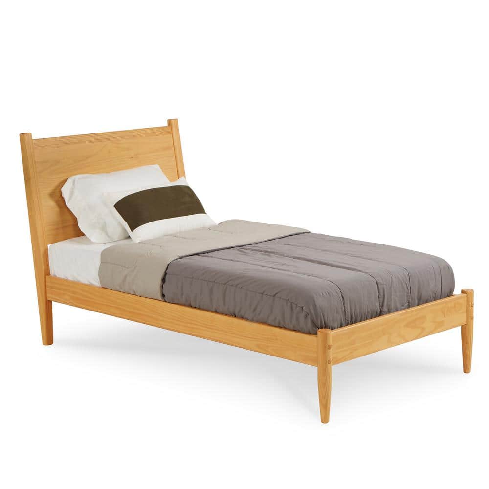 Scandinavian Oak Twin Pine Wood Platform Bed with Slats