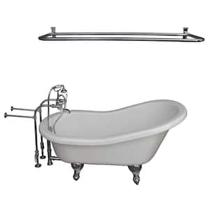 5 ft. Acrylic Ball and Claw Feet Slipper Tub in White with Polished Chrome Accessories