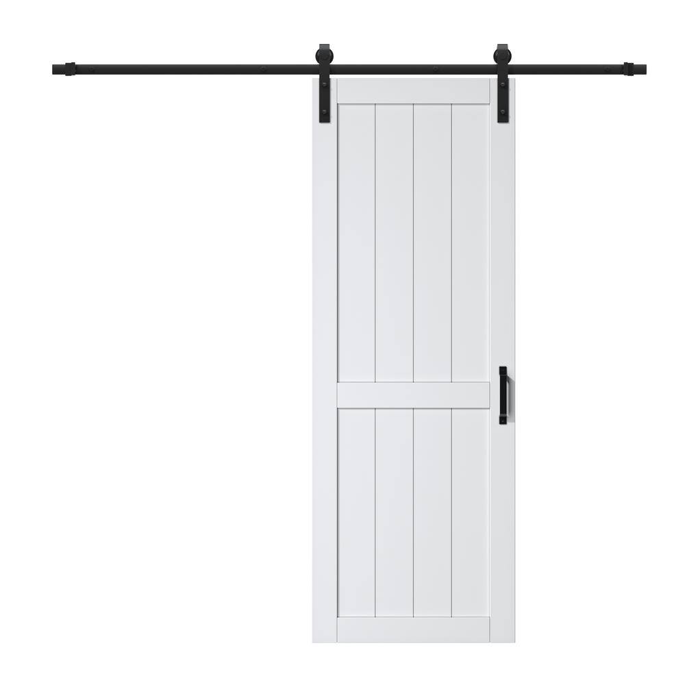White 30" x 84" Primed MDF Barn Door Kit with Black Hardware