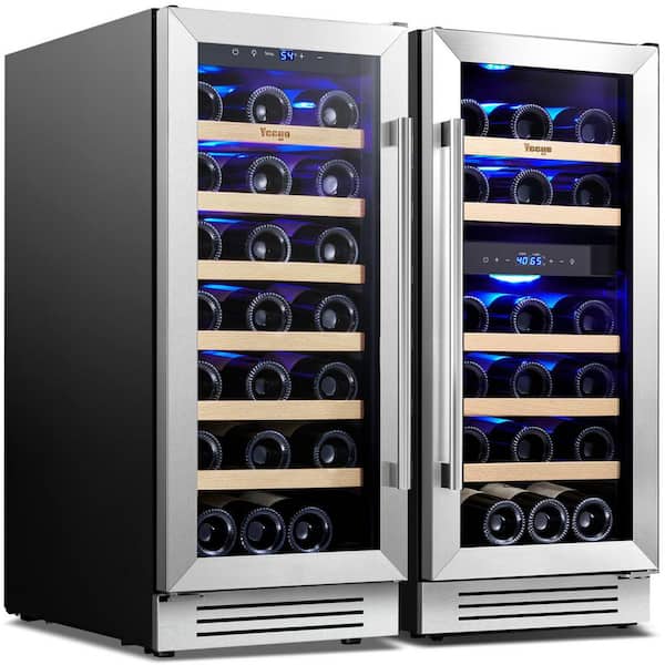30 in. Triple Zone 61-Bottles Wine Cooler Side-by-Side Refrigerators in Stainless Steel Built-In or Freestanding